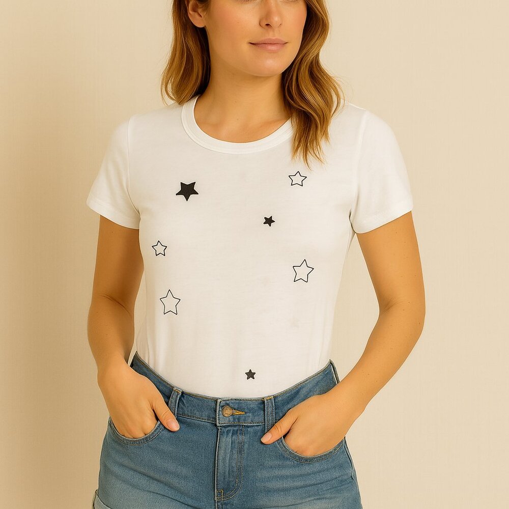 n:Philanthropy White Cotton Bodysuit with Blue Embroidered Stars - Size Small